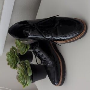 Franco Sarto Black Patent Leather Lace-Up Loafers